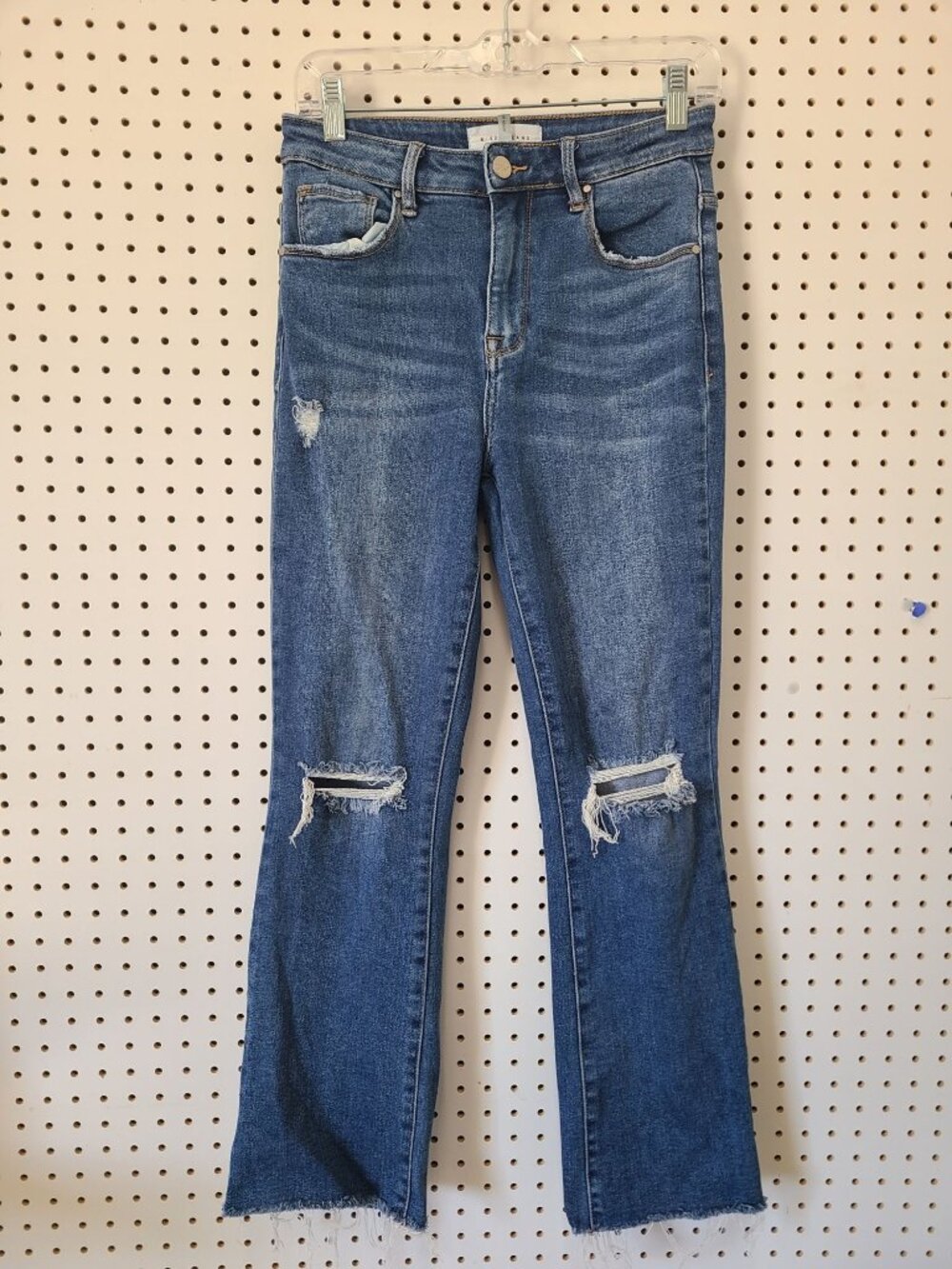 Risen Jeans Distressed Straight-Leg Denim Pants Size 5/27 Raw Hem Blue Casual Wo